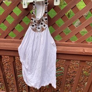 Beaded cinched white top